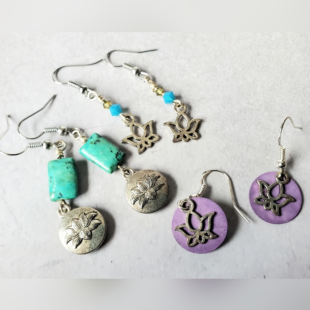 Three Pairs of Lotus Earrings Silver